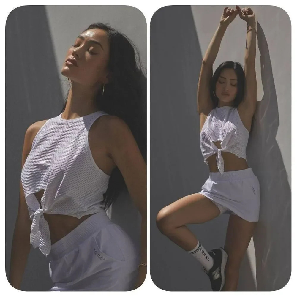 Koral Mayra Front Tie Netz Muscle Tank - White Sz s